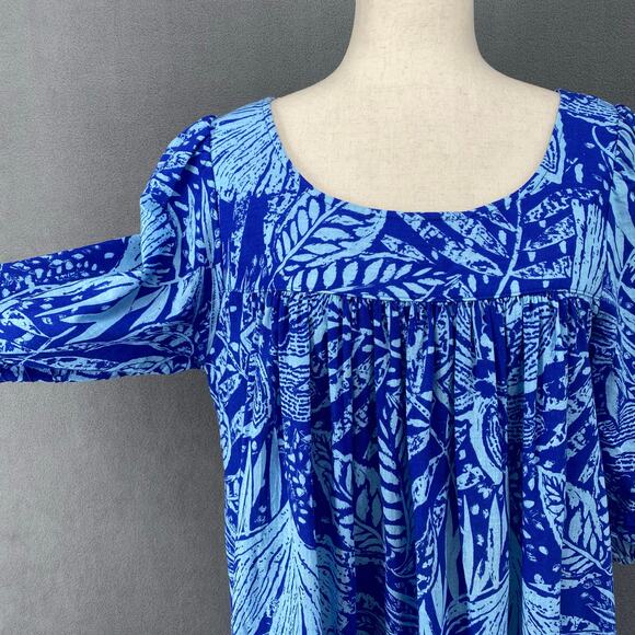 Vtg 80s 90s Two Potato Laguna Beach Midi Tiered Muumuu Dress M Cotton Blue NOS - Picture 5 of 16